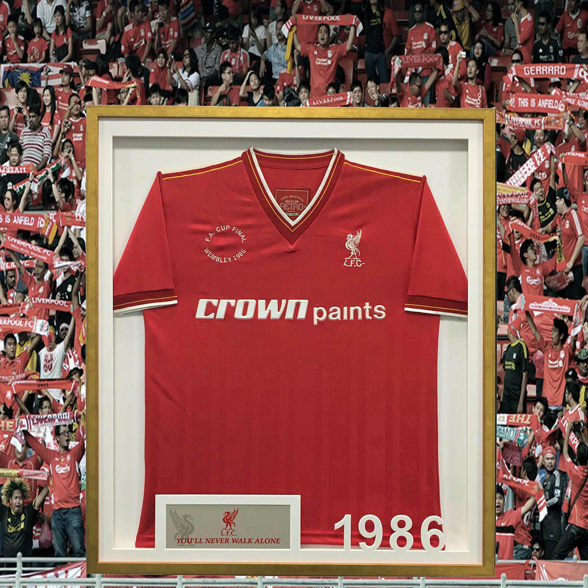 Liverpool FC football shirt framing - with deep rebate gold frame