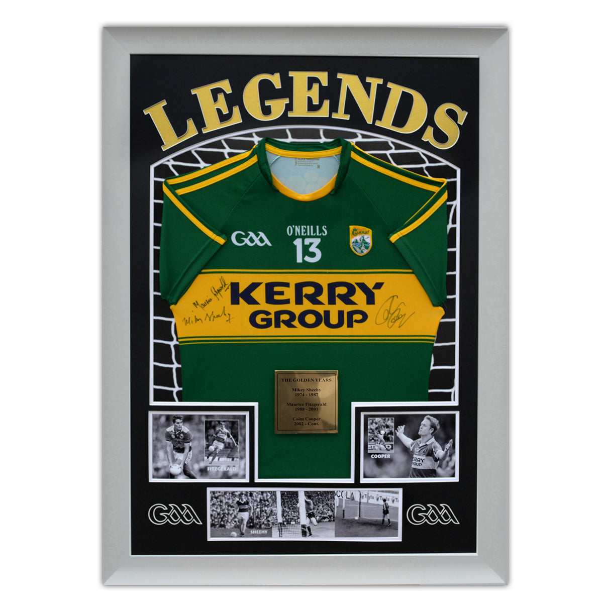 Legends Football Jersey Frame - with gold foil mounting & plaque