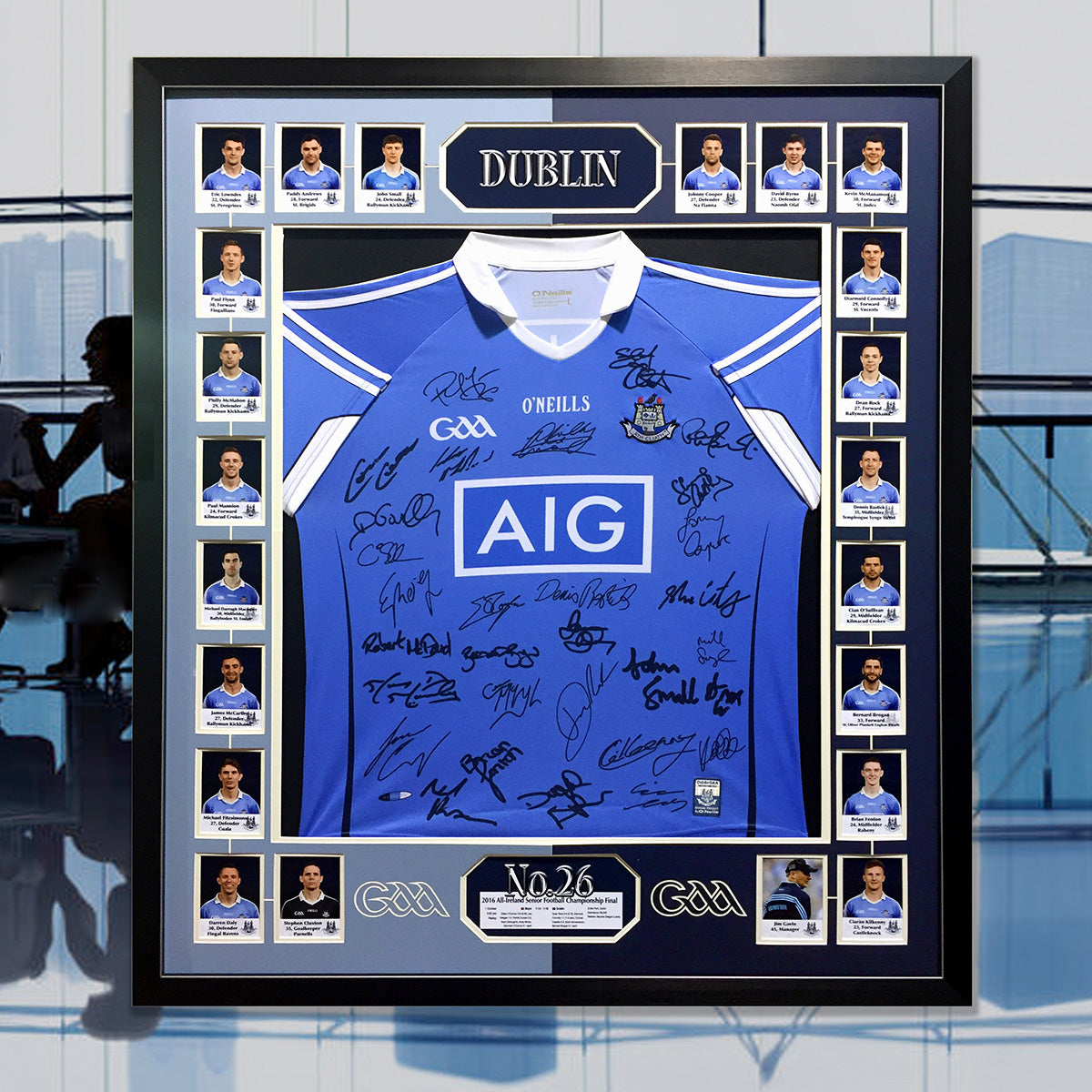 Dublin signed jersey framed - with players photos and captioning