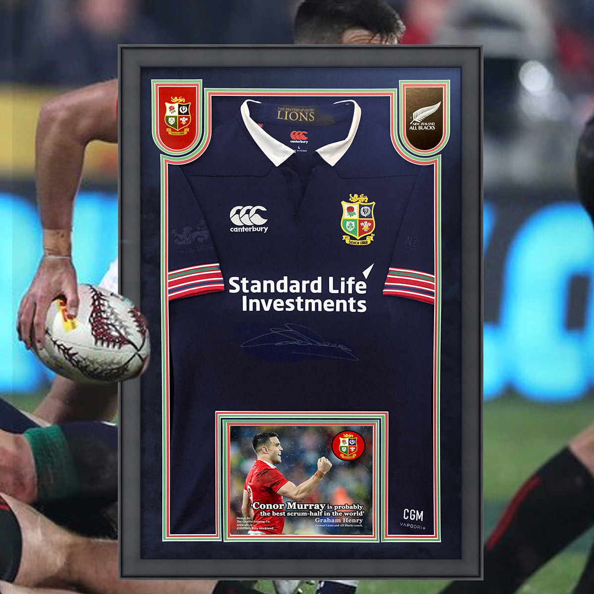 Conor Murray Lions Jersey framed- with treble mounting & clarity glass