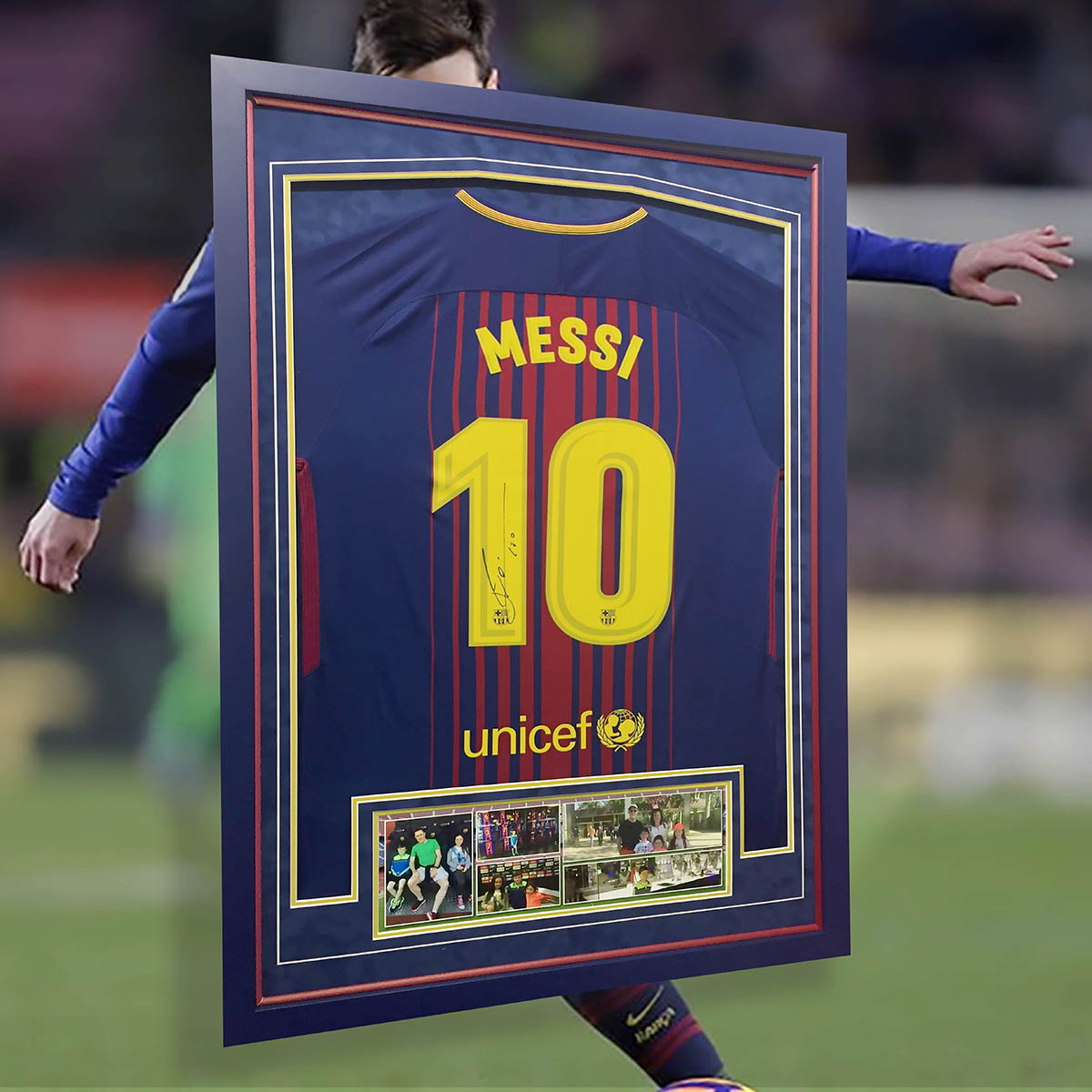 Lionel Messi signed Shirt Frame - with matching liner & moulding