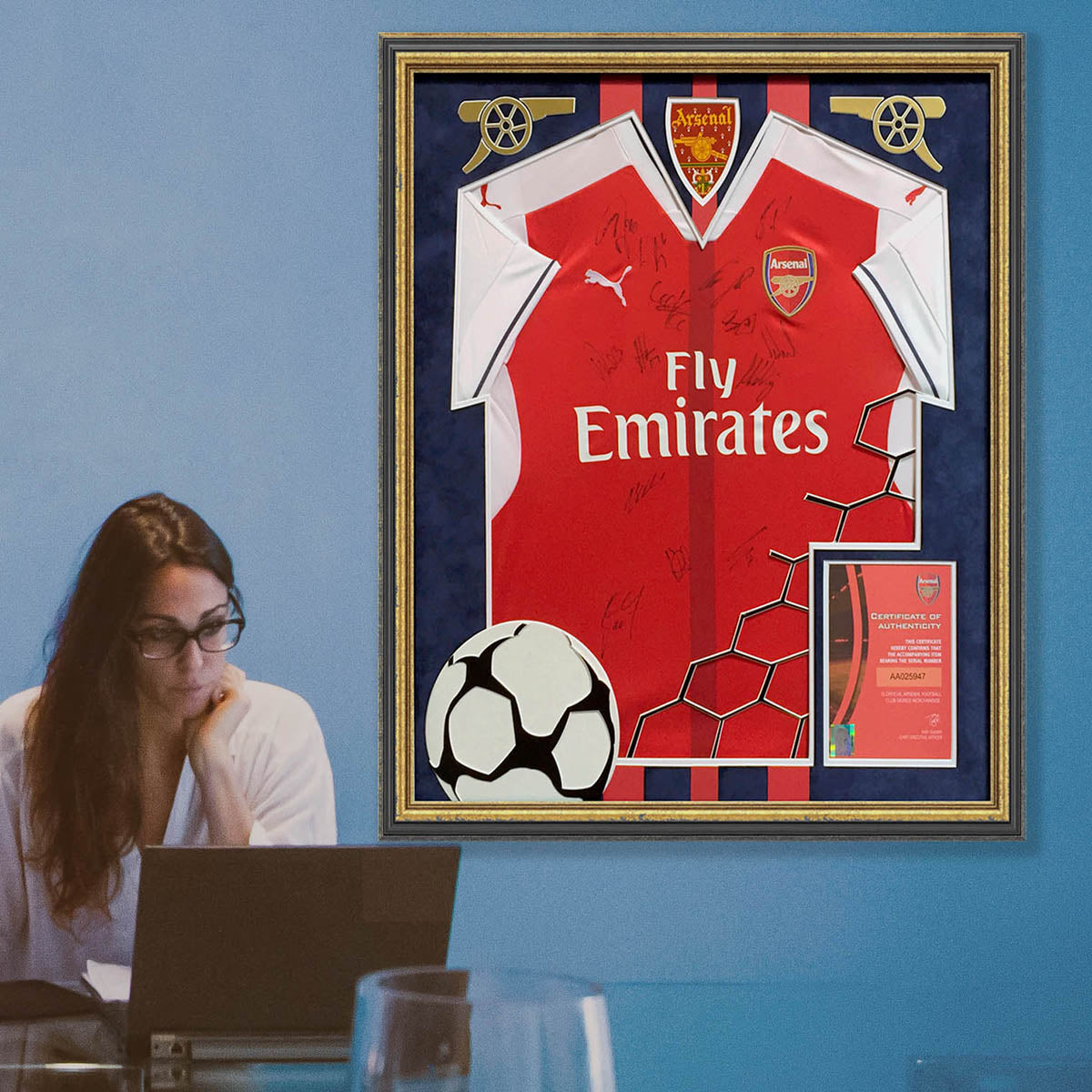 Arsenal signed framed football shirt - with design & suedette mount