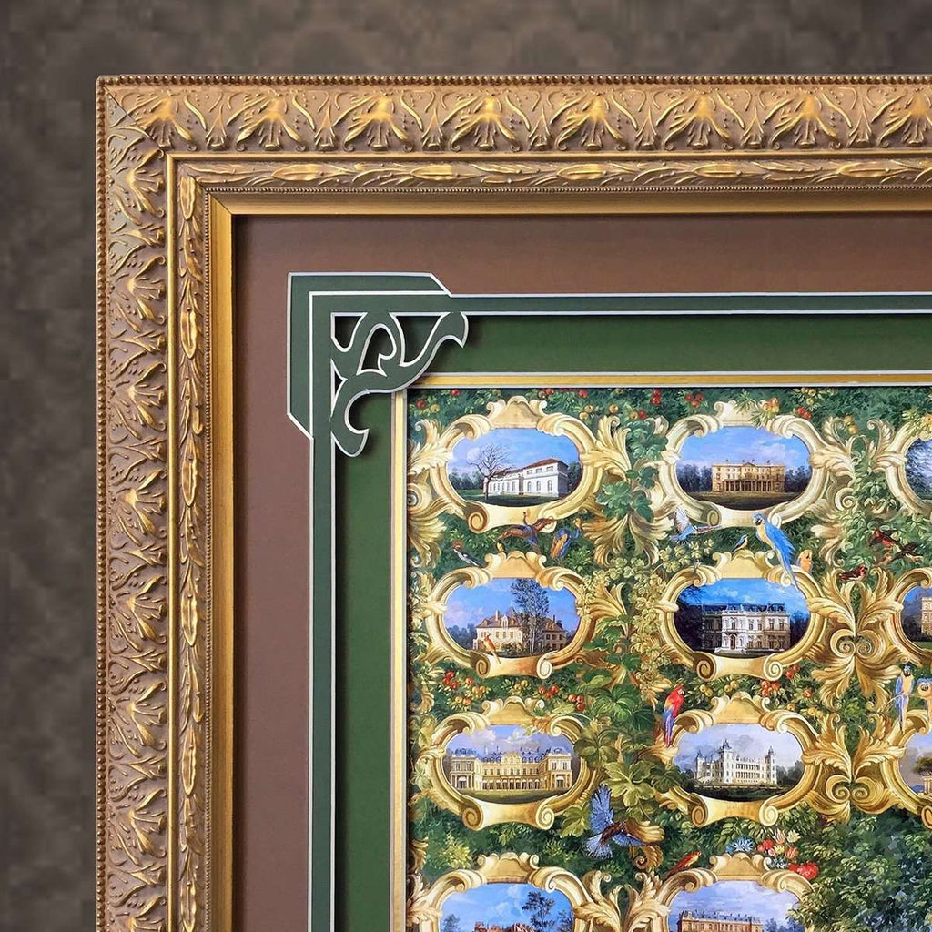An intricate Mount Design & Handmade Frame for an Old Print of the Rothschild's Houses - The Quality Framing Company & Imaging Services
